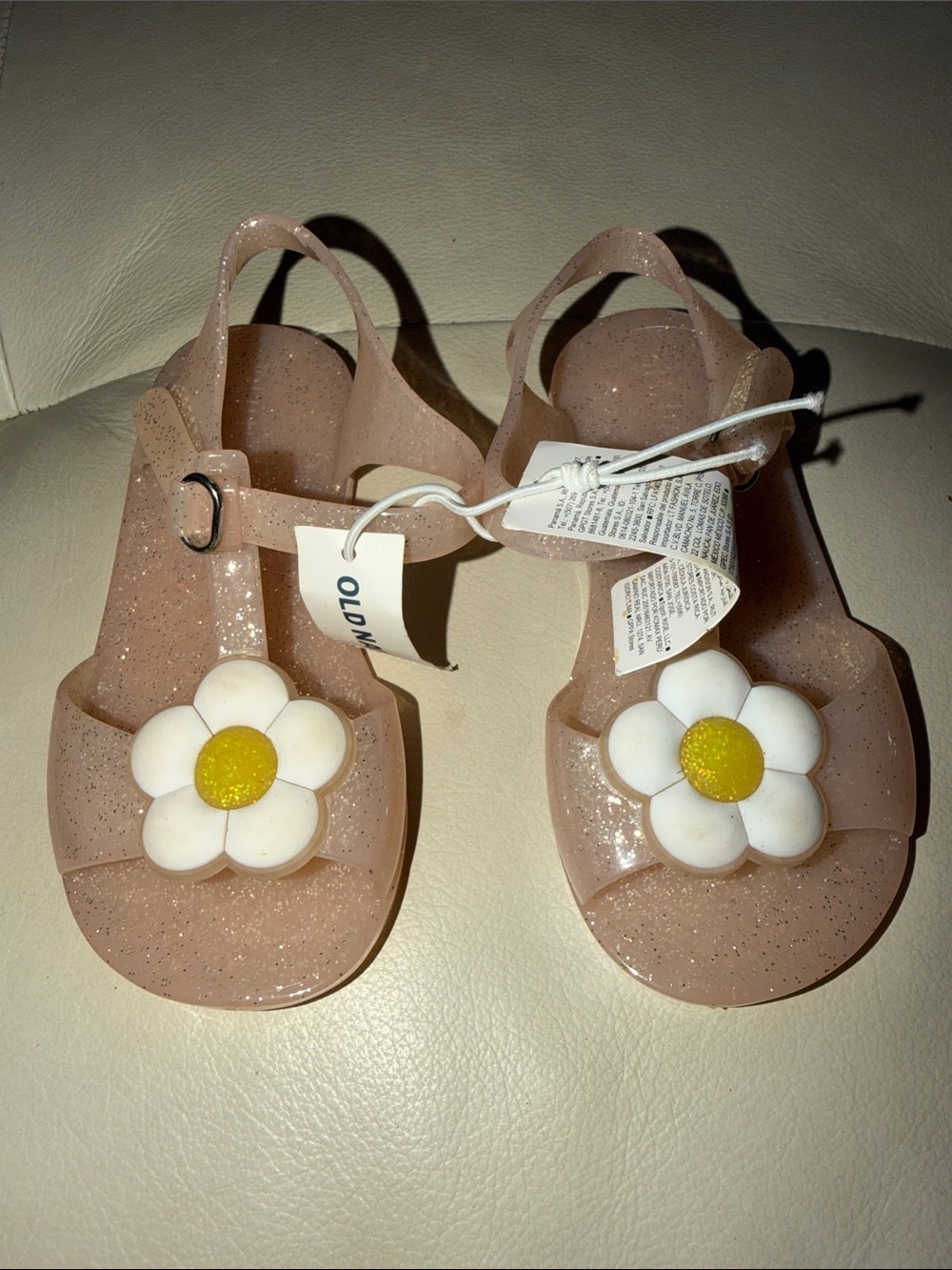 Old Navy Glitter Pink Jelly Sandals with White Daisy Accent